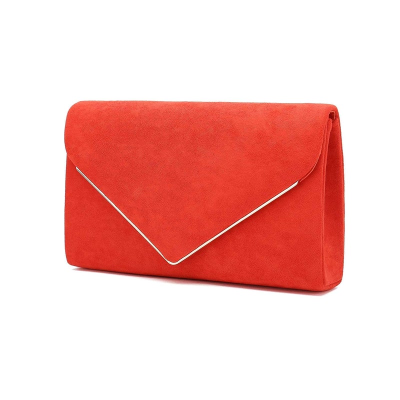 CHARMING TAILOR Faux Suede Clutch Bag Elegant Metal Binding Evening Purse for Wedding/Prom/Black-Tie Events (Burnt Orange) - Image 2